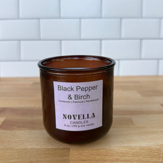 Black Pepper & Birch Recycled Glass Candle