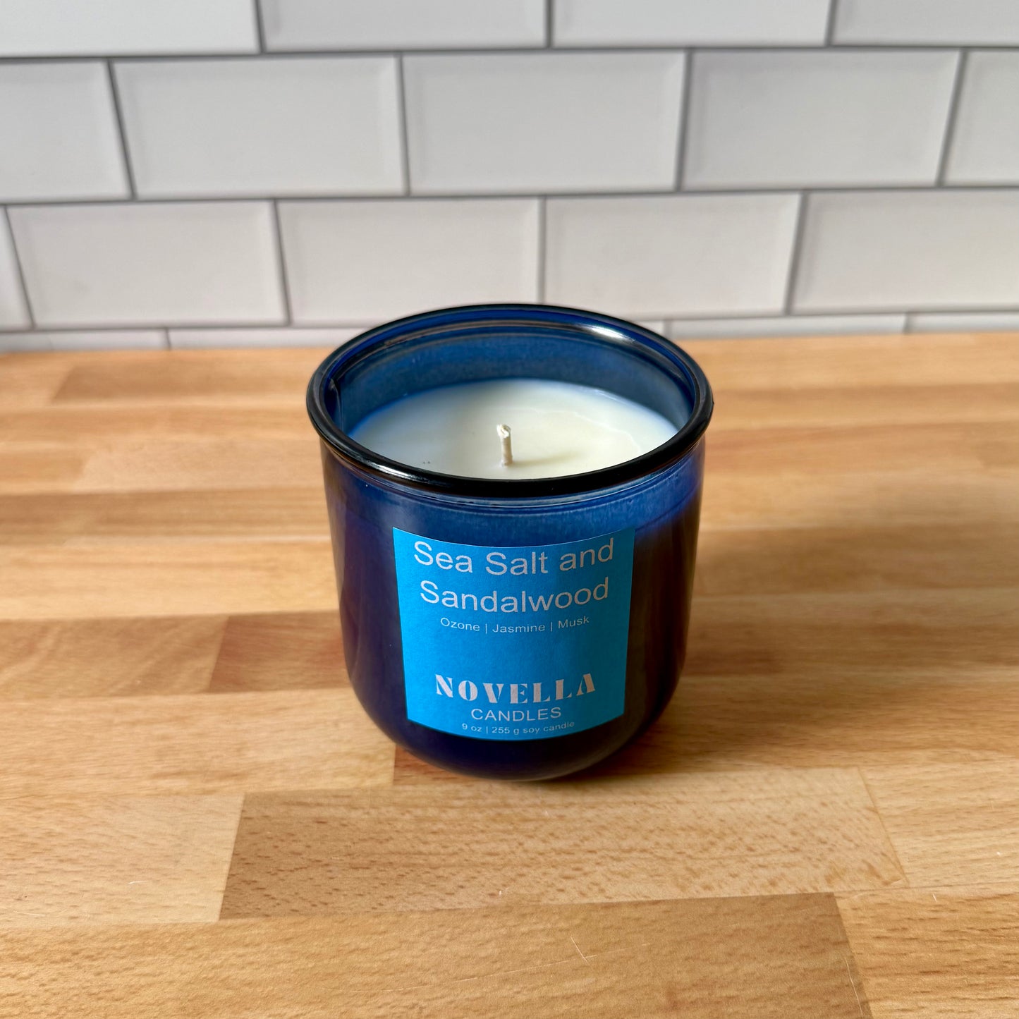 Sea Salt and Sandalwood Recycled Glass Candle